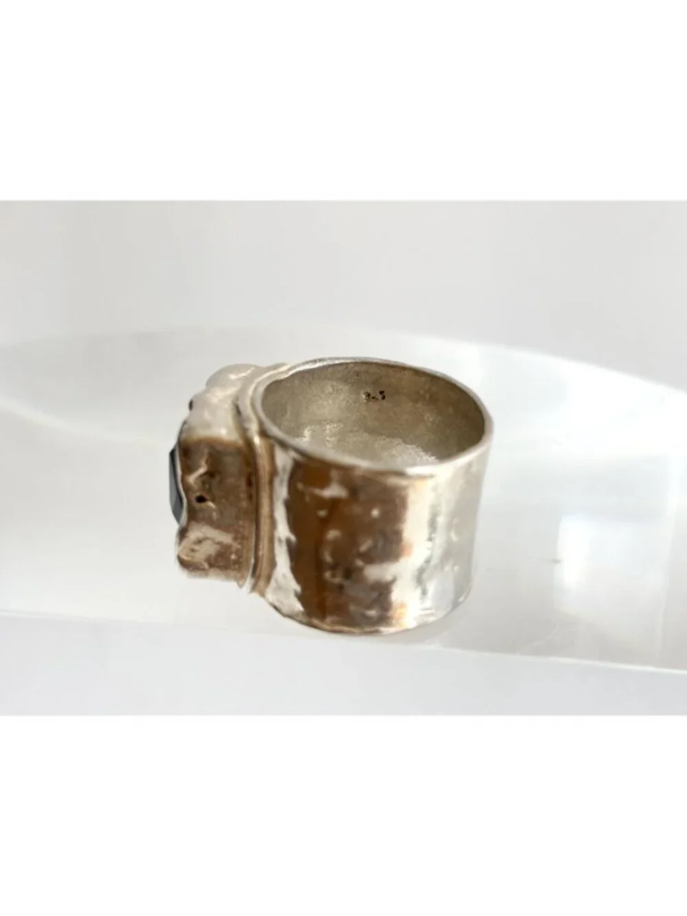 Chunky Smokey Quartz Gemstone Minimalist Sterling Silver 925 Vintage Ring - sz 7